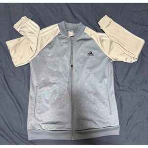 Adidas Blue and Gray Jacket Full Zip Size Large With Light Floral Print